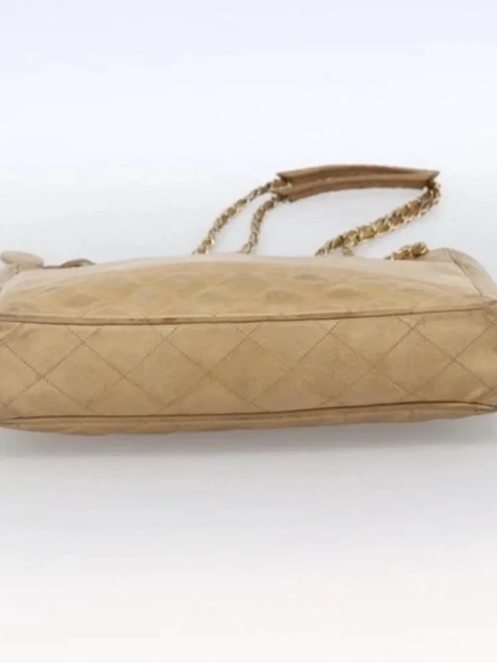 CHANEL Matelasse Chain Shoulder Bag Lamb Skin Beige Gold CC Auth 172997